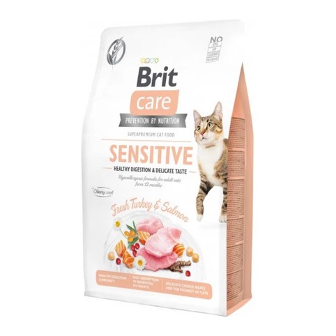 Корм Brit Care з індичкою та лососем беззерновий сухий для котів з чутливим травленням 2кг