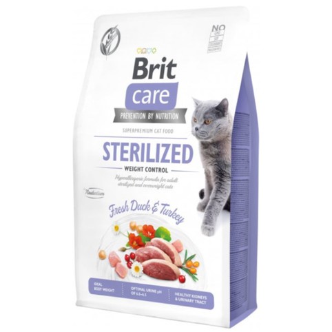 Корм Brit Care Качка та індичка беззерновий сухий для стерилізованих котів з надмірною вагою 2кг