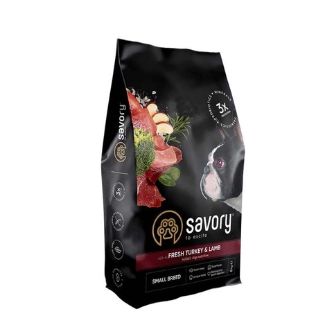 Корм Savory зі свіжим ягням та індичкою сухий для дорослих собак малих порід 8кг