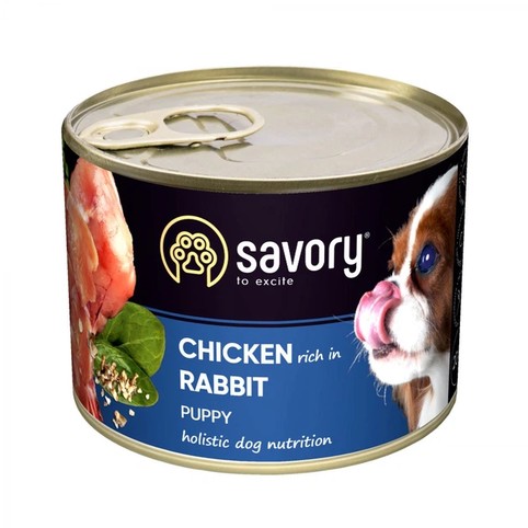 Корм Savory паштет з куркою та кроликом вологий для цуценят усіх порід 200г