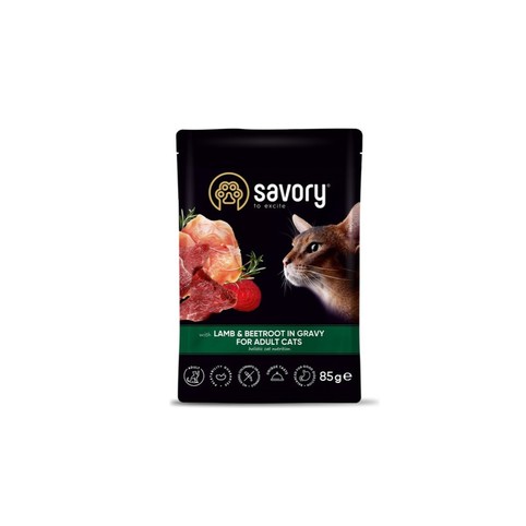 Корм Savory з ягням та буряком у соусі вологий для дорослих котів 85г