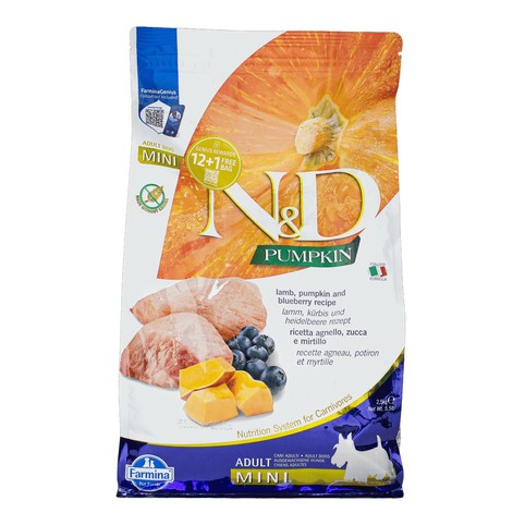 Корм Farmina N&D Pumpkin з ягням та чорницею беззерновий сухий для дорослих собак малих порід 2,5кг