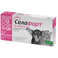 Краплі KRKA Селафорт для котів та собак вагою до 2,5кг від бліх, кліщів та гельмінтів 1х15мг/0,25мл