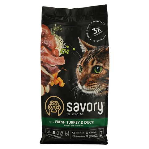 Корм Savory для котів-гурманів зі свіжою індичкою та качкою 2 кг